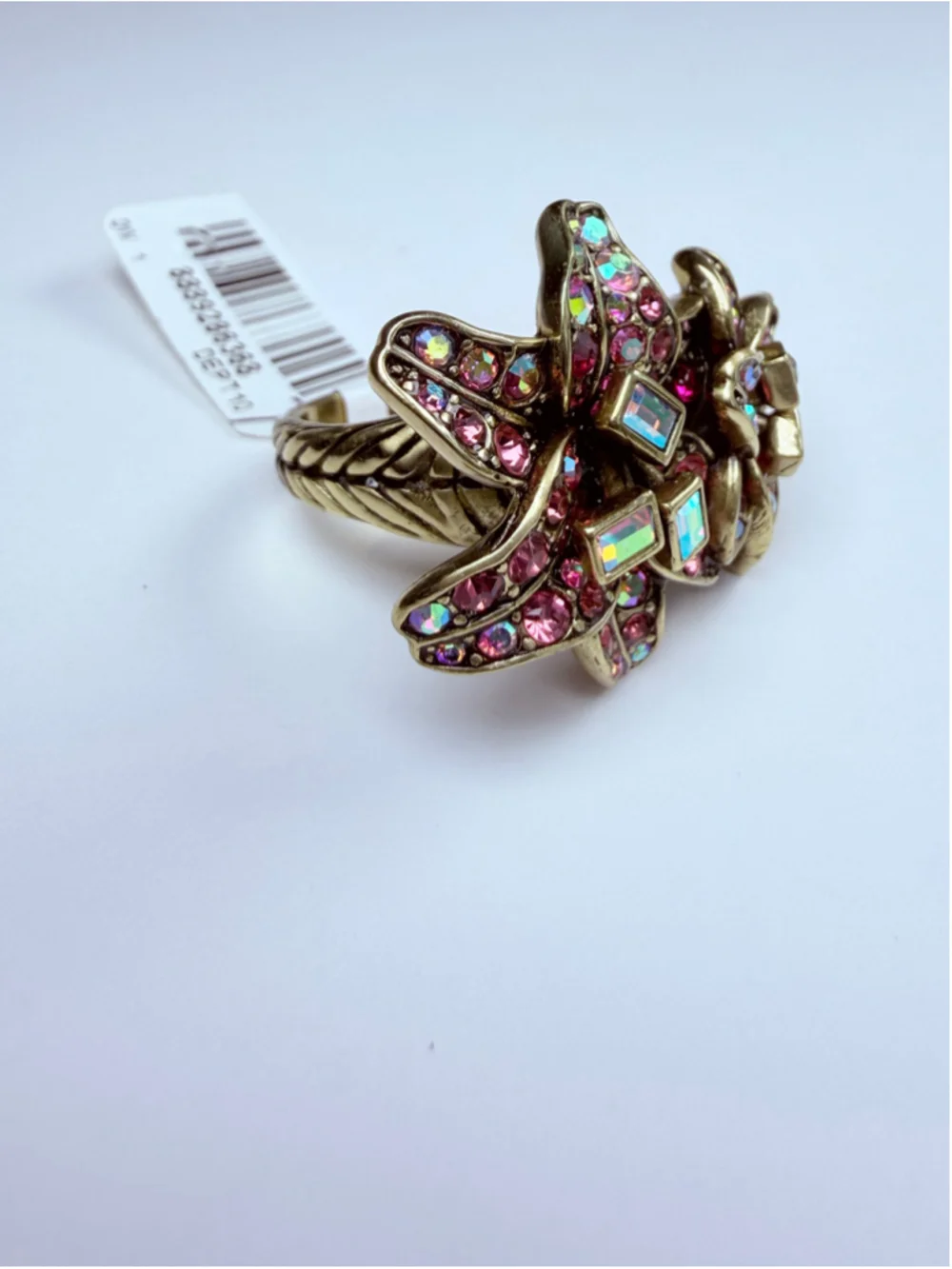 Heidi Daus Foral Rose Swarovski Crystal Aurora Borealis Statement Gold Ring NWT
